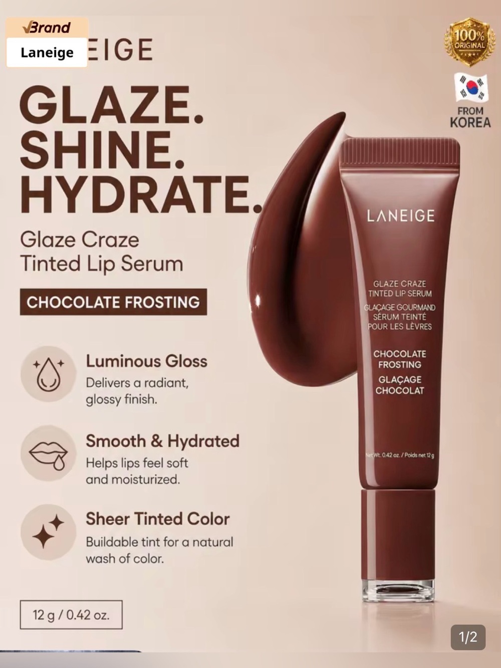 LANEIGE Glaze Craze Tinted Lip Serum Chocolate Frosting NEW - Picture 4 of 7
